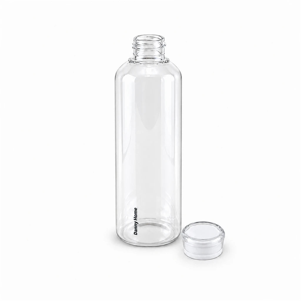 Danny Home Clear Glass Water Bottle with Coloured Cap, 1 L