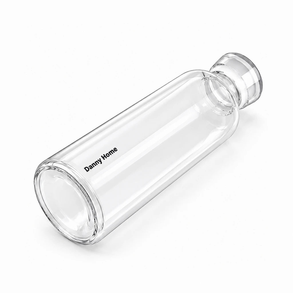 Danny Home Clear Glass Water Bottle with Coloured Cap, 1 L