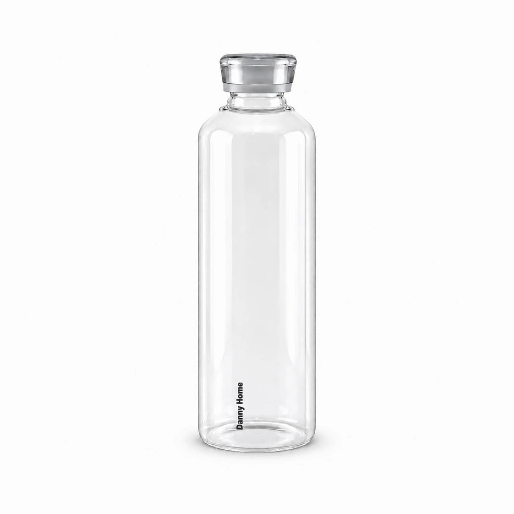Danny Home Clear Glass Water Bottle with Coloured Cap, 1 L