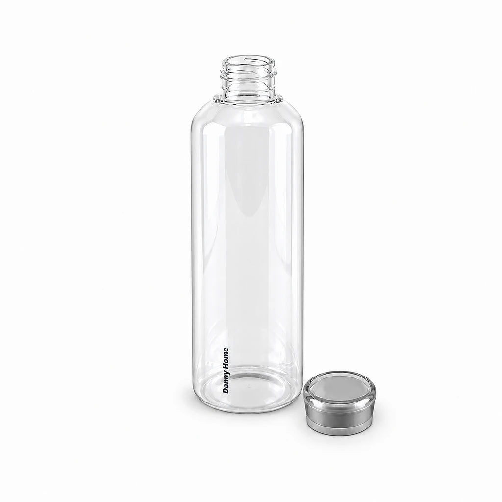 Danny Home Clear Glass Water Bottle with Coloured Cap, 1 L