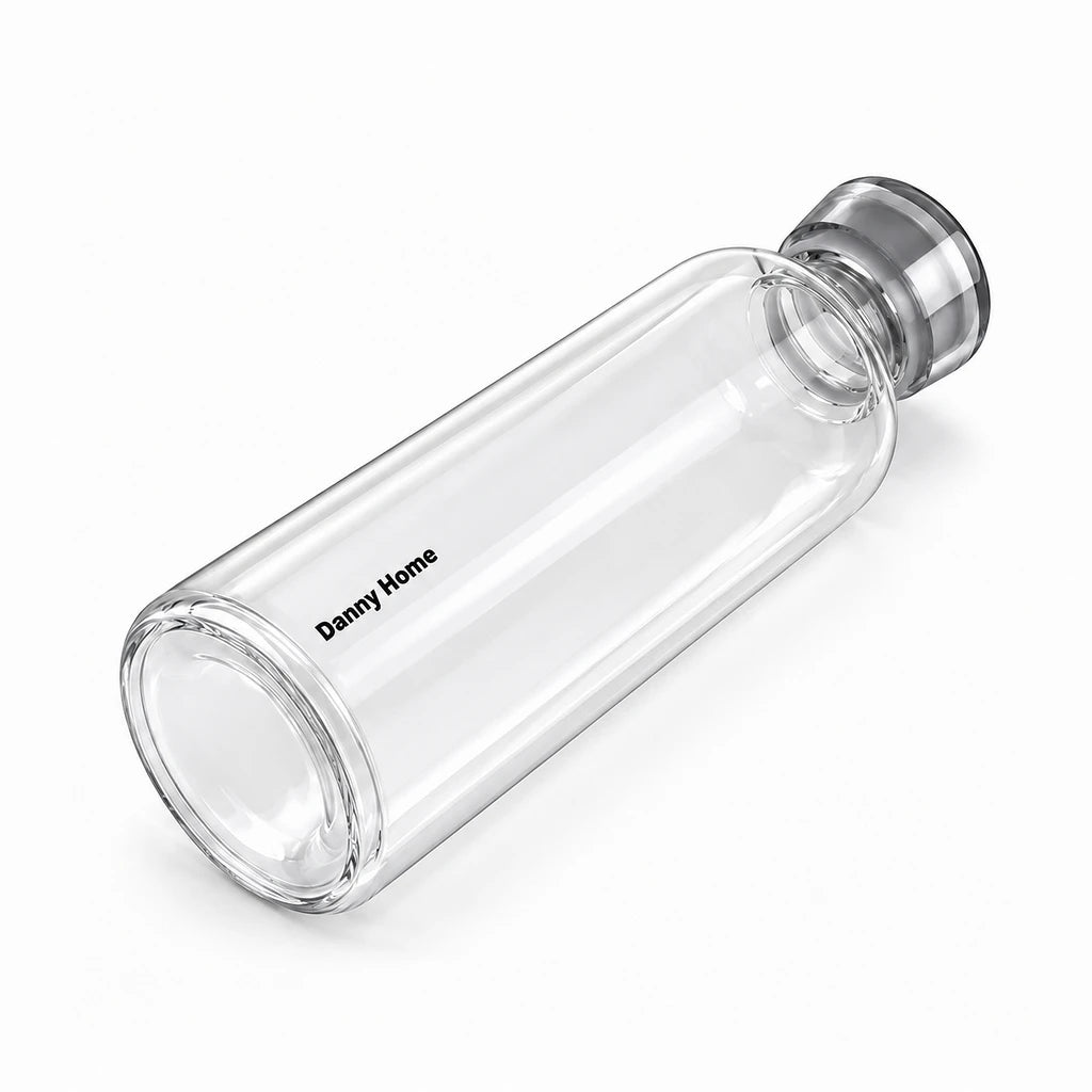 Danny Home Clear Glass Water Bottle with Coloured Cap, 1 L