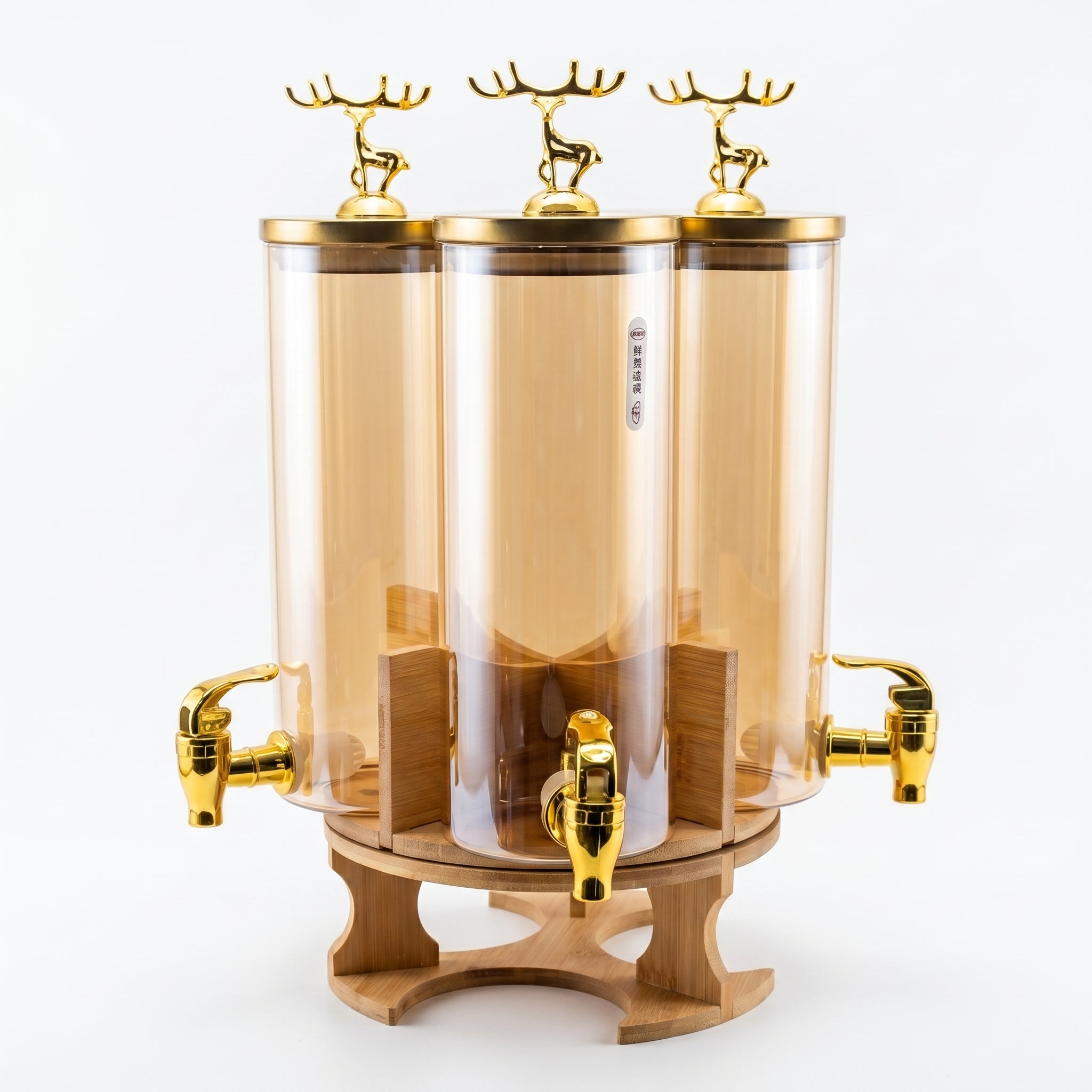 Deli 3-Tank Glass Juice Dispenser With Golden Taps