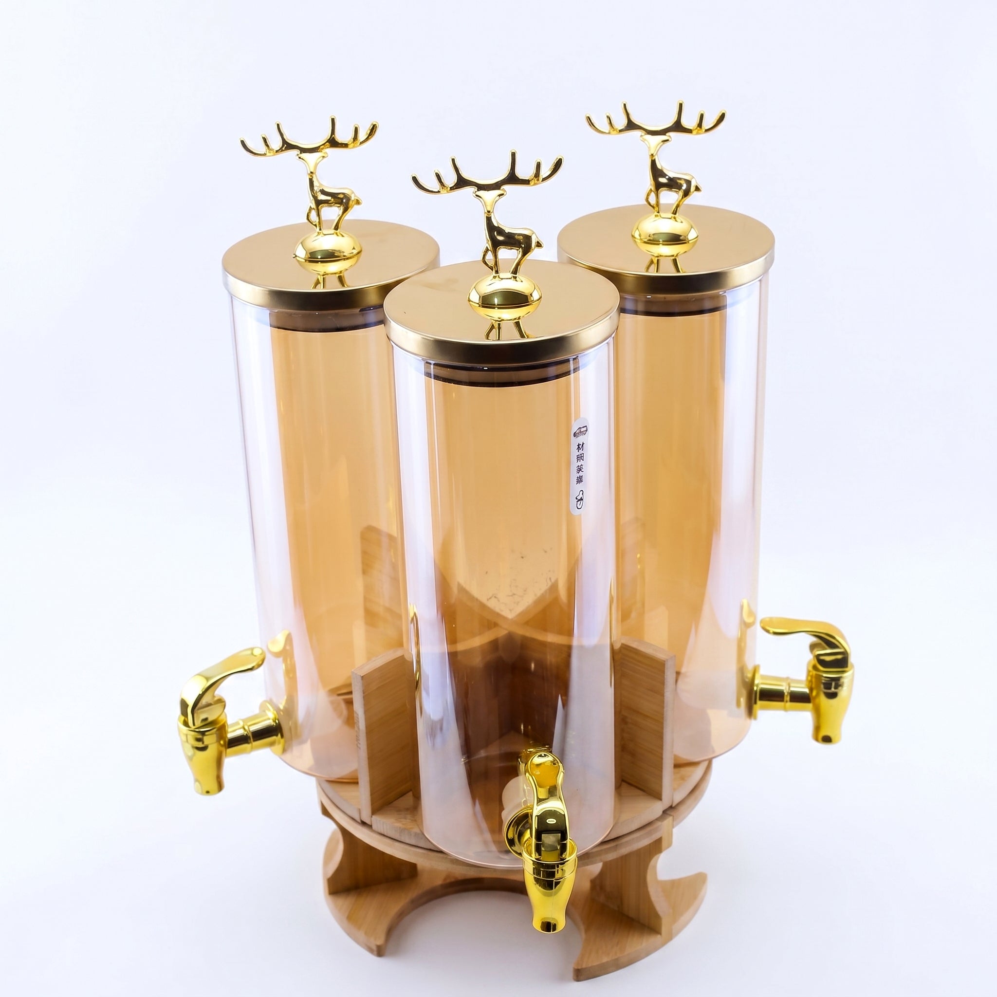 Deli 3-Tank Glass Juice Dispenser With Golden Taps