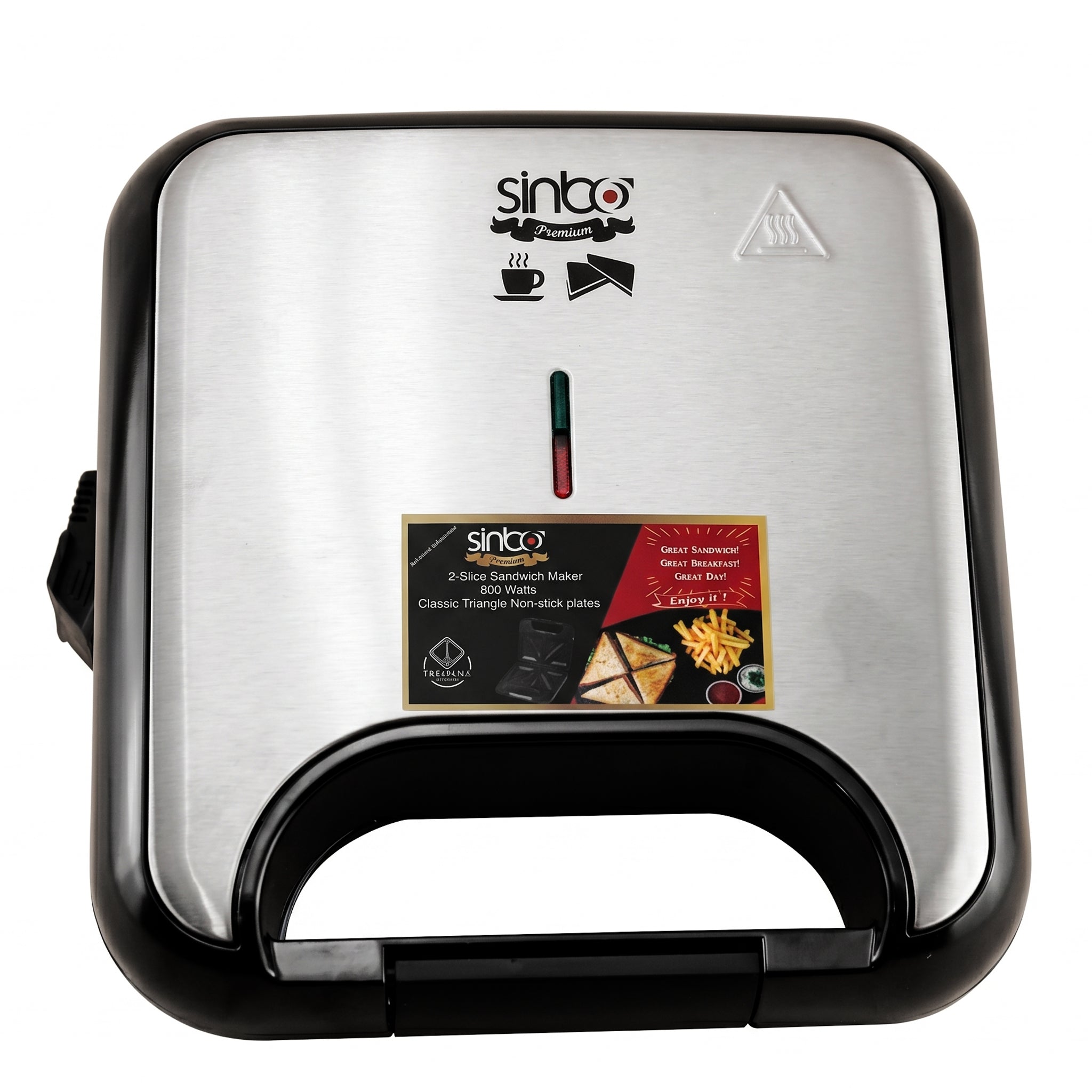 Sinbo Premium 2-Slice 800W Non Stick Triangular Plates Sandwich Maker