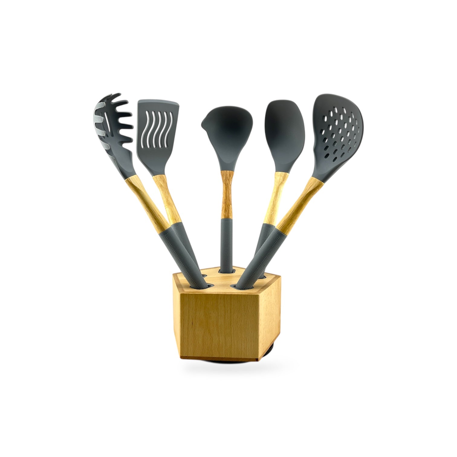 6-Piece Non Stick Silicone Kitchen Utensil Set With Wooden Stand
