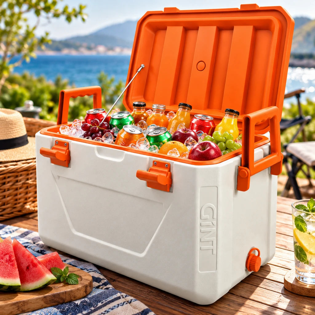 Gint 30-Liter Beige Plastic Cooler Box With Orange Lid