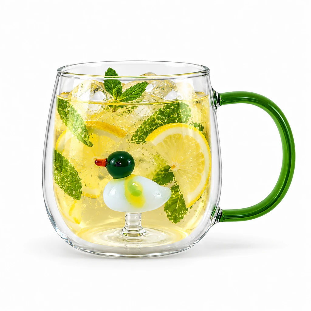 D.W.M Green Duck Glass Mug with Green Handle, 400 ml