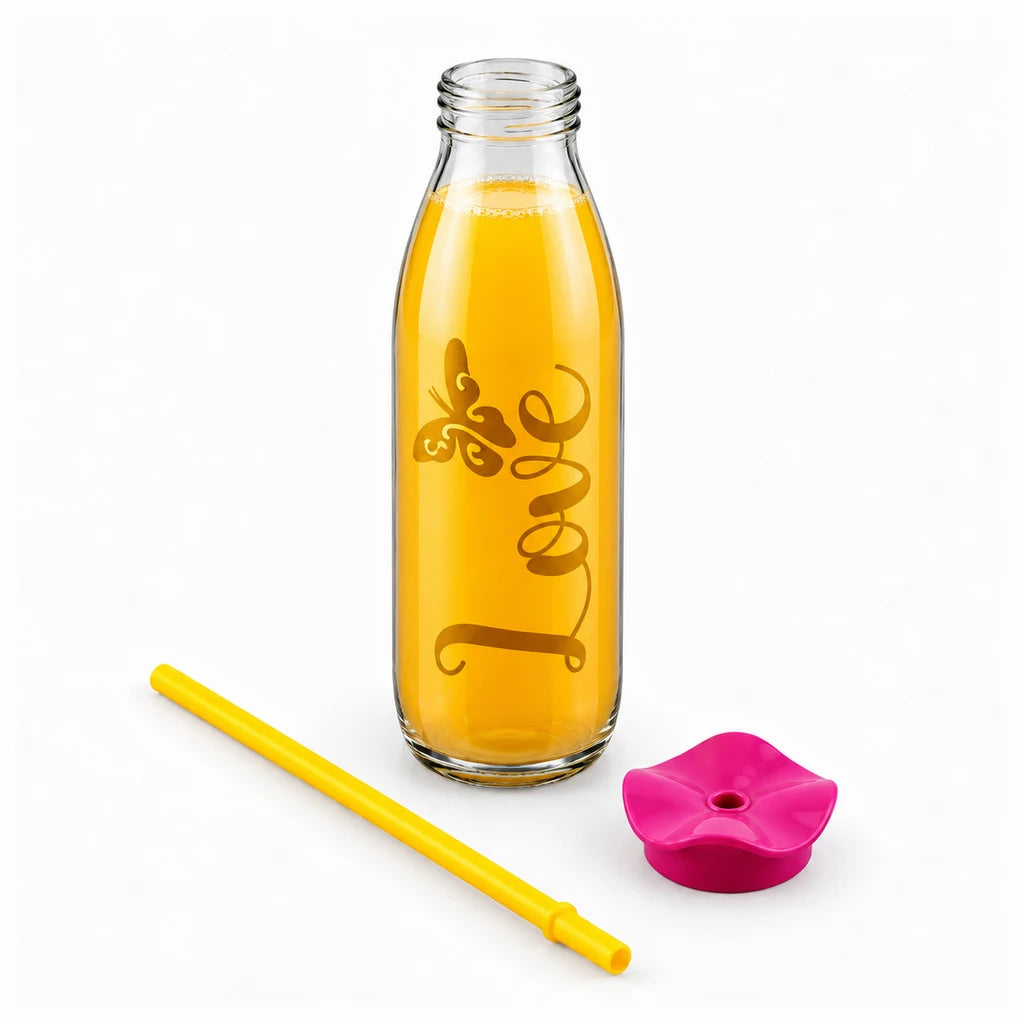 Kleeyo Golden Love Butterfly Glass Bottle, 500 ml