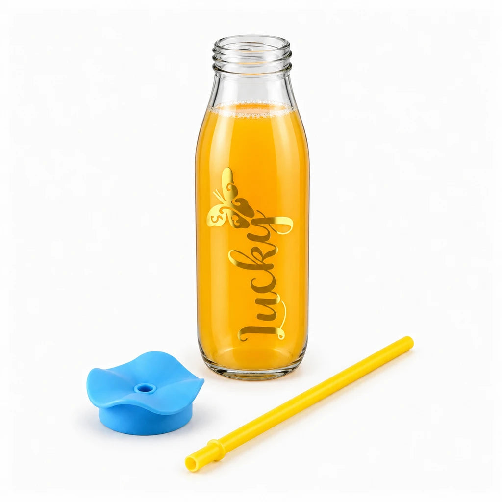Kleeyo Golden Lucky Butterfly Glass Bottle, 500 ml