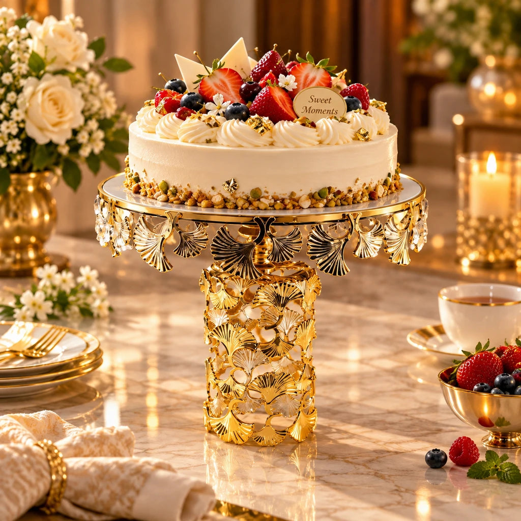 Fancy Round Ceramic Cake Dish With Leaf Pedestal Stand - 20, 26 & 30 cm