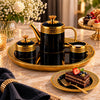 Royal Black Greek Key Ceramic Tea Set, 24 Pieces for Six