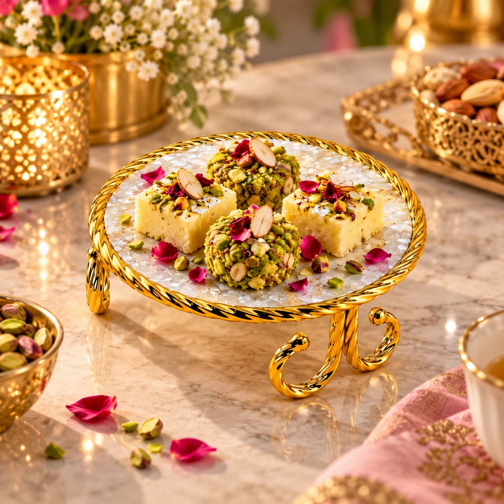 Round Glass Serving Dish with Gold-Coloured Platter