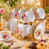 Royal Rose Bouquet Ceramic Tea Set with Stand, 13 Pieces