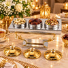Fancy 3-Bowl Stainless Steel Dry Fruit Dish With Silver-Toned Stand & Gold-Toned Lids