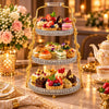 Fancy 3-Tier Round Stainless Steel Dessert Stand With Gold-Toned Floral Frame