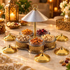 Fancy 5-Bowl Glass Dry Fruit Stand With Steel Lids & Ring-Top Canopy