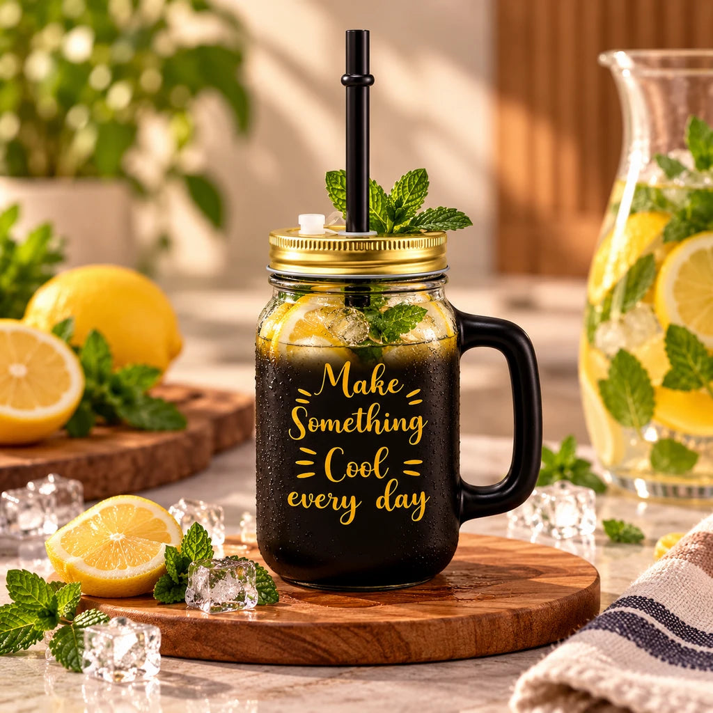 Kleeyo Black Make Something Cool 450 ml Glass Mason Jar