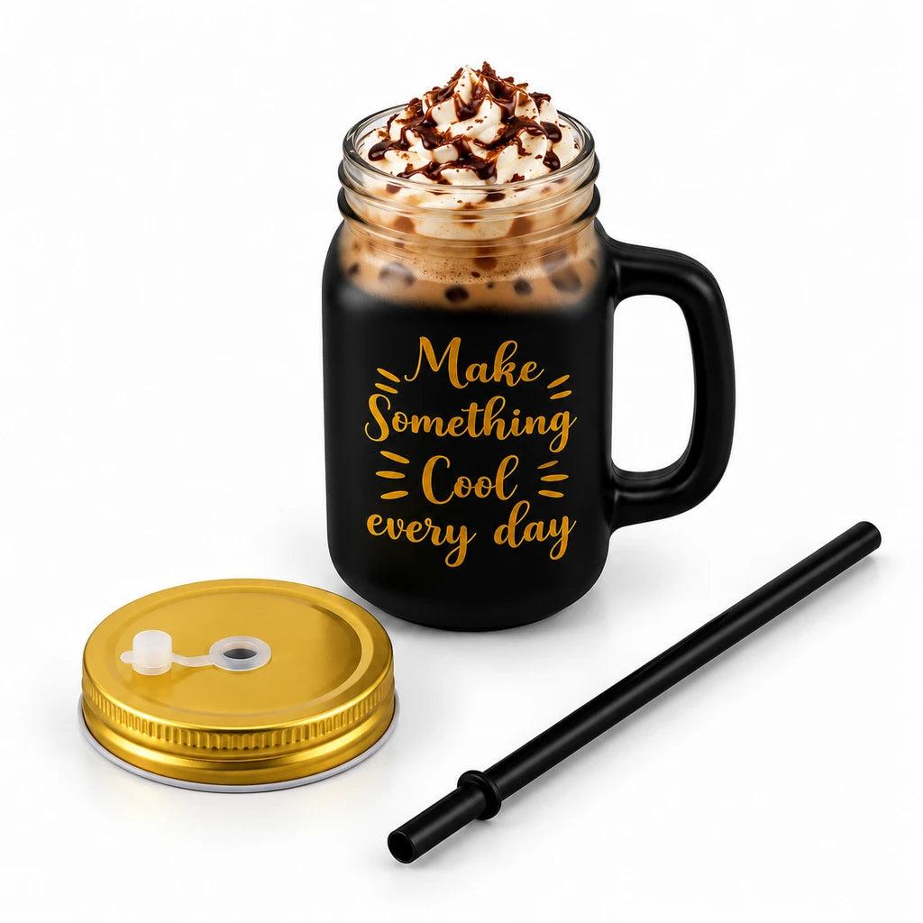 Kleeyo Black Make Something Cool 450 ml Glass Mason Jar
