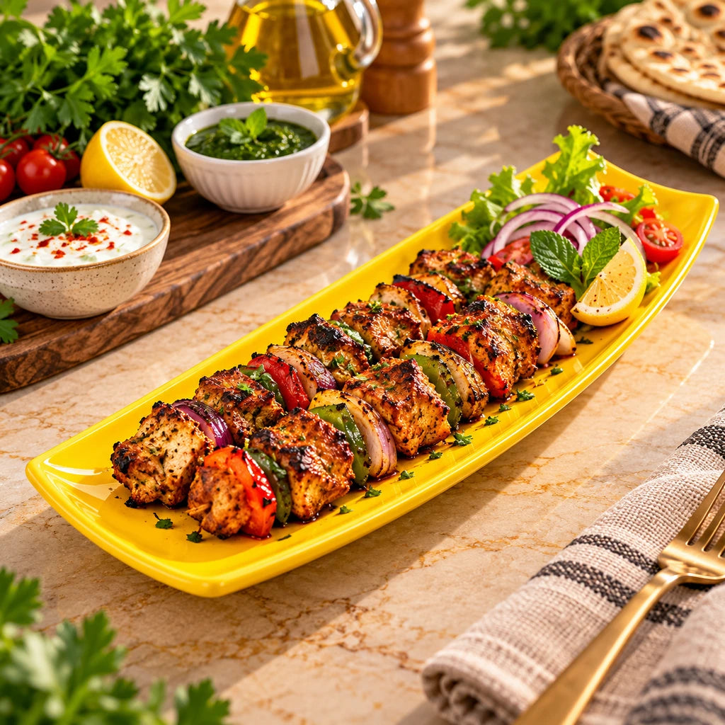 Blaze 15-Inch Melamine Turkish Kabab Dish - Red, Black, Yellow & White