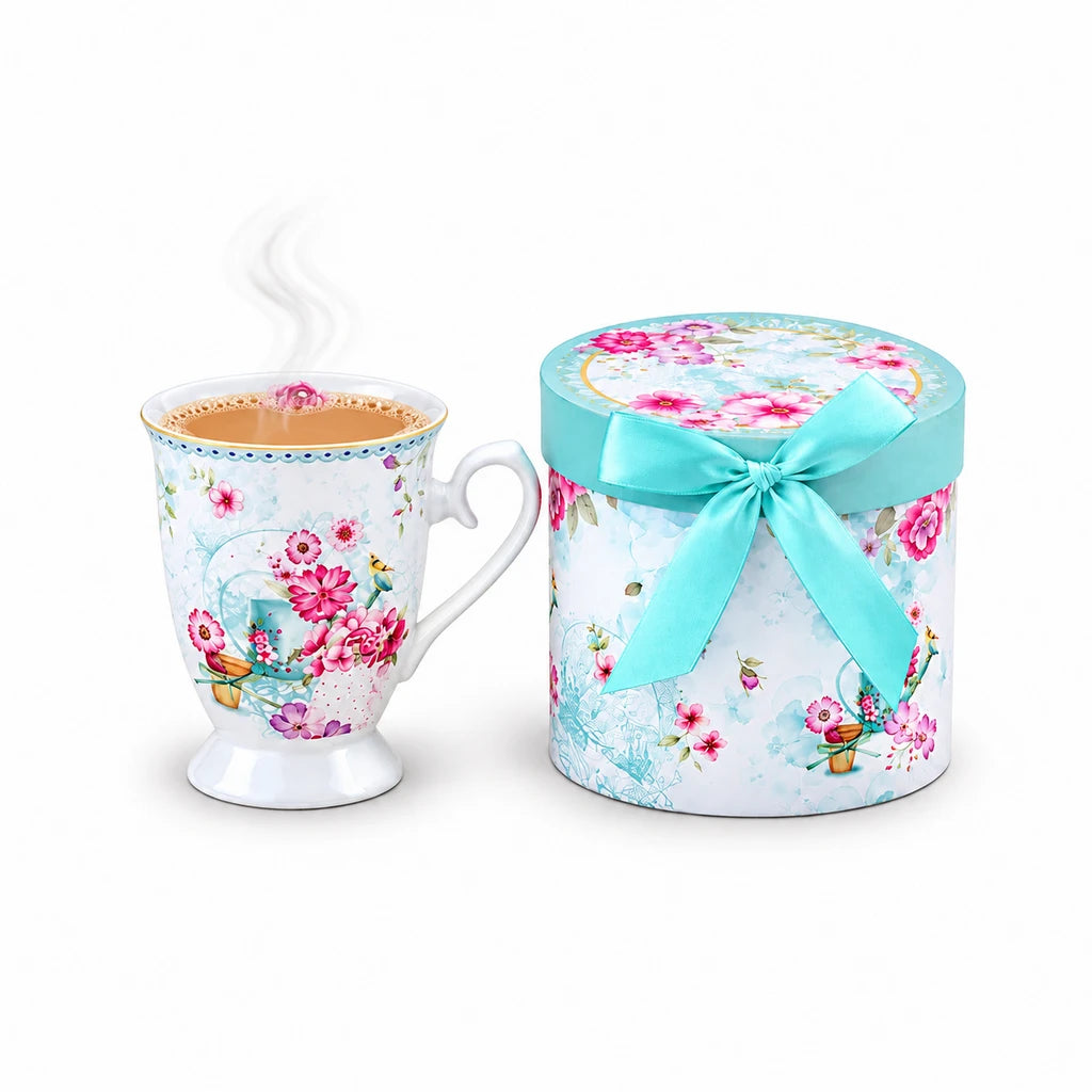 B/C Aqua Rose Garden Porcelain Mug with Gift Box, 300 ml