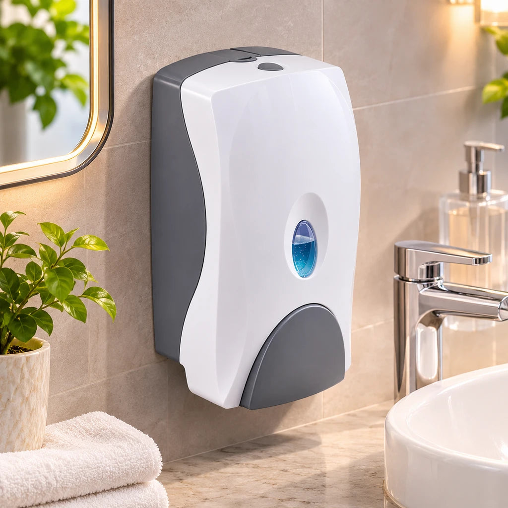 Fresco Wall-Mounted Manual Liquid Soap Dispenser, White & Grey - 800 mL