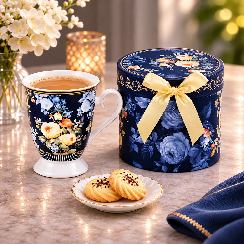 B/C Midnight Rose Bouquet Porcelain Mug with Gift Box, 300 ml