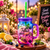 Kleeyo Blue-Pink Follow Your Heart Glass Mason Jar, 450 ml