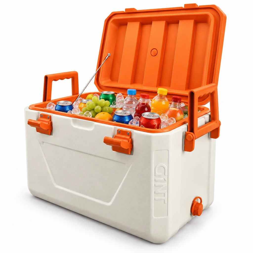 Gint 30-Liter Beige Plastic Cooler Box With Orange Lid