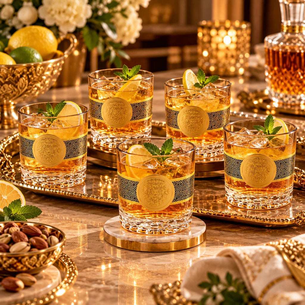 Shine Max 6-Piece Golden Lion DOF Glass Set With Geometric Bands