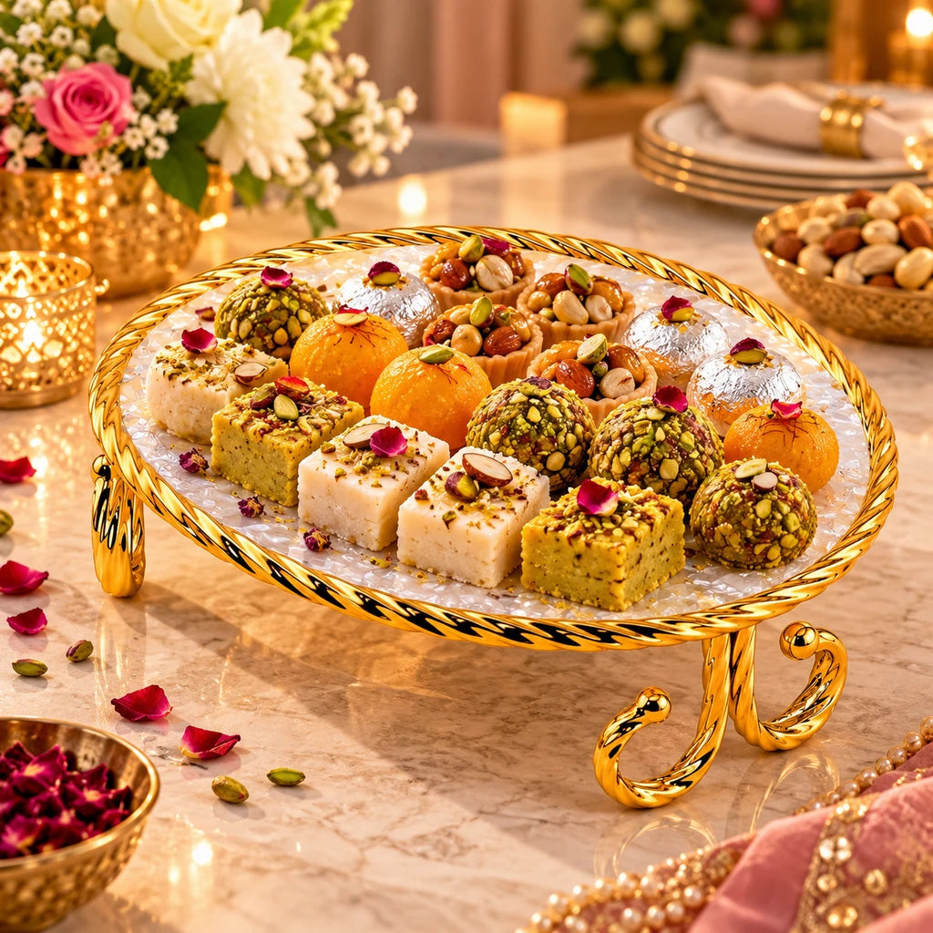 Round Glass Serving Dish with Gold-Coloured Platter