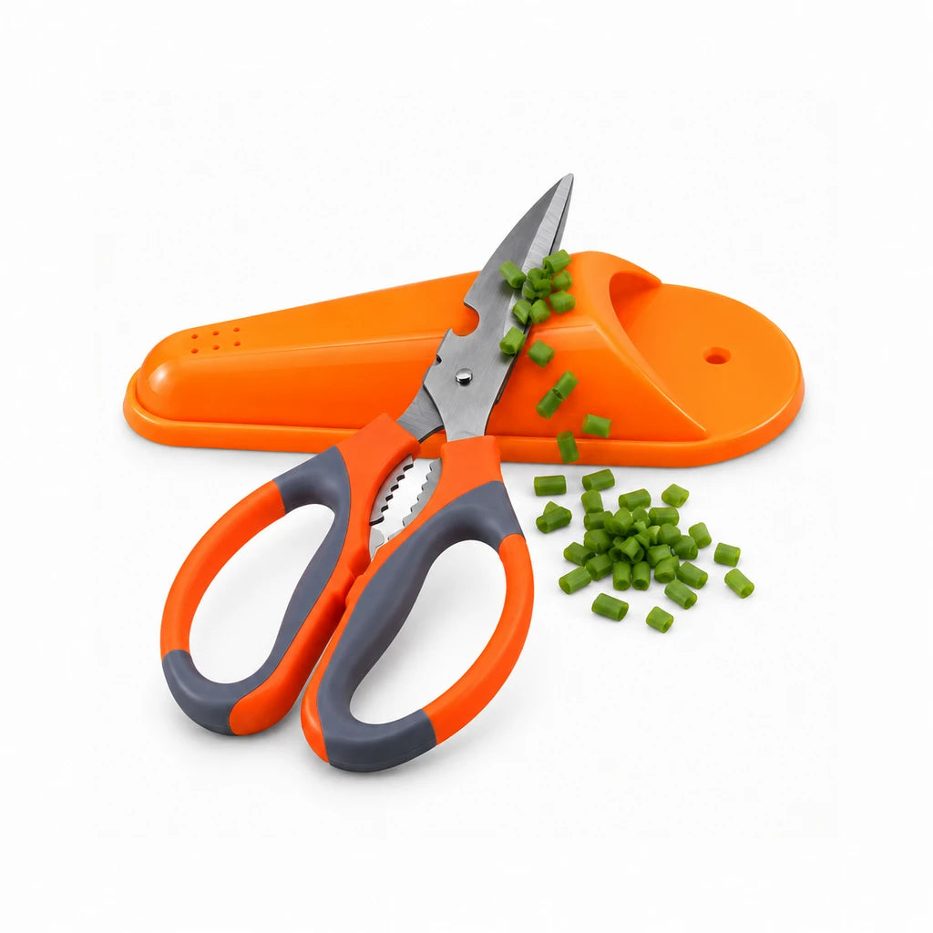 Star Stainless Steel Kitchen Scissors With Orange & Grey Handles and Cap