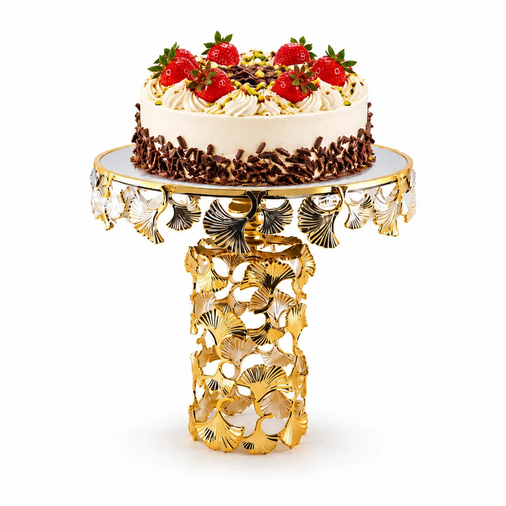 Fancy Round Ceramic Cake Dish With Leaf Pedestal Stand - 20, 26 & 30 cm