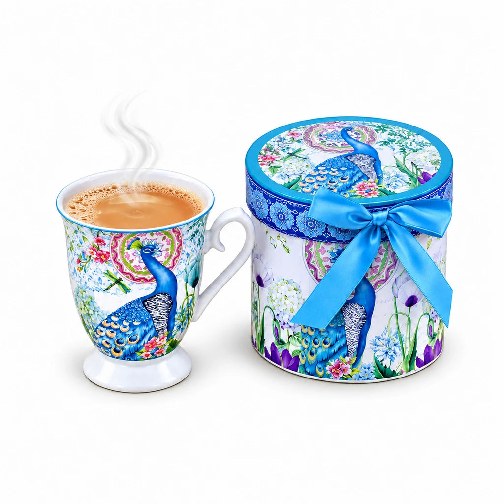 B/C Blue Peacock Garden Porcelain Mug with Gift Box, 300 ml