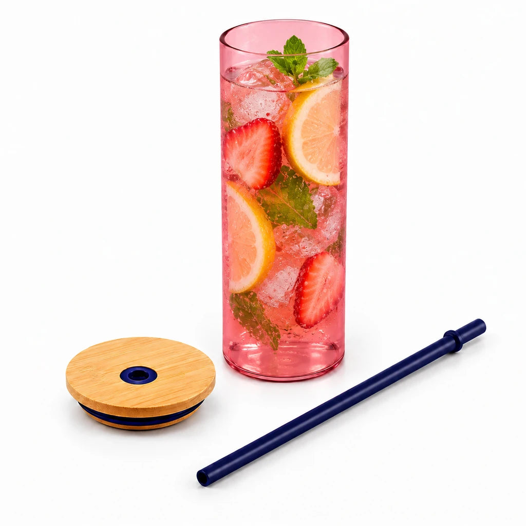 Kleeyo Slim Tint 450 ml Glass Mason Jar with Straw, Pink or Brown