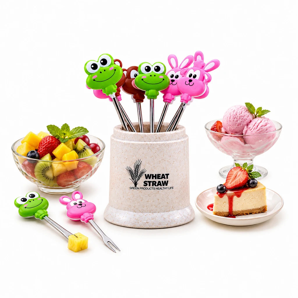 Animal Fruit Fork Set with Holder, 7 Forks, 4.75 Inch