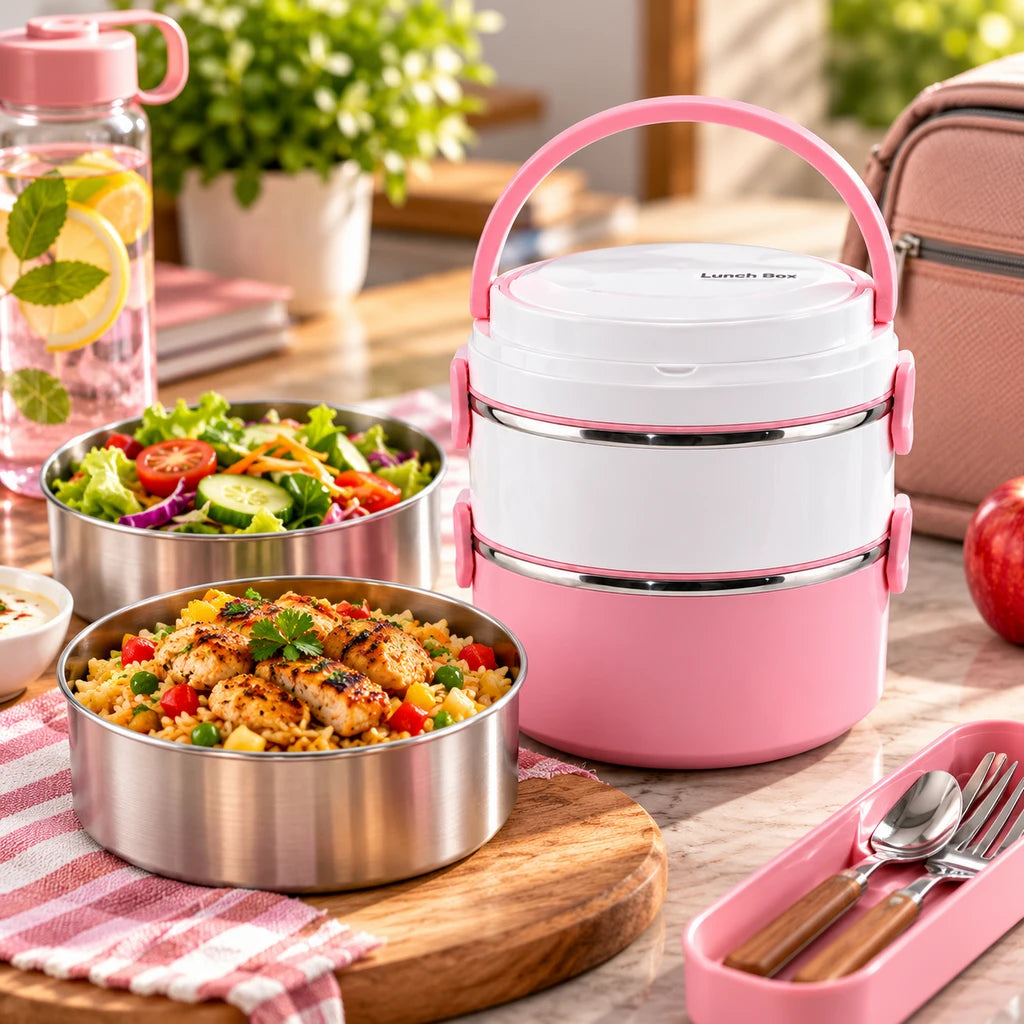 DB 2-Tier Stainless Steel Lunch Box with Plastic Exterior