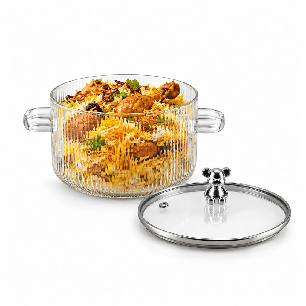 Danny Home 1.3 L Ribbed Glass Serving Pot with Metal Lid