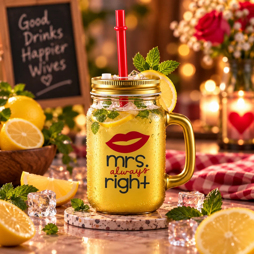 Kleeyo Golden Mrs. Always Right Glass Mason Jar, 450 ml