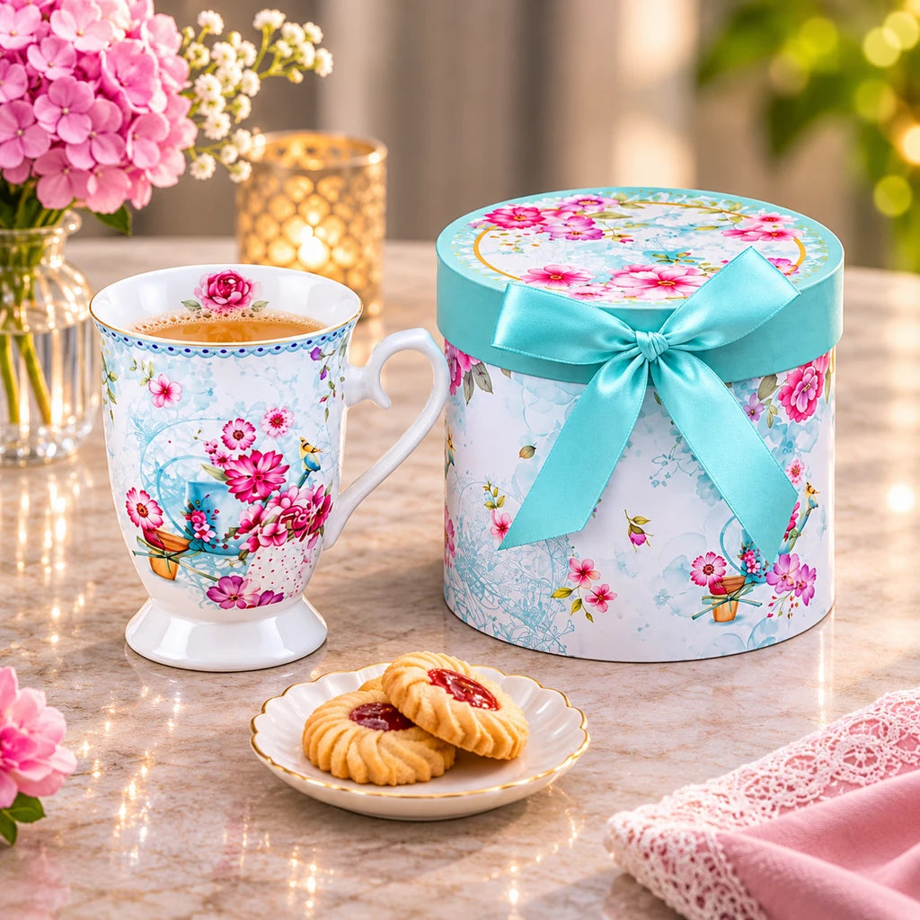 B/C Aqua Rose Garden Porcelain Mug with Gift Box, 300 ml