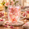 D.W.M Blush & Ivory Florals Double-Wall Glass Mug, 350 ml
