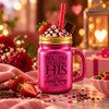 Kleeyo Fuchsia Last Name Glass Drinking Mason Jar, 450 ml