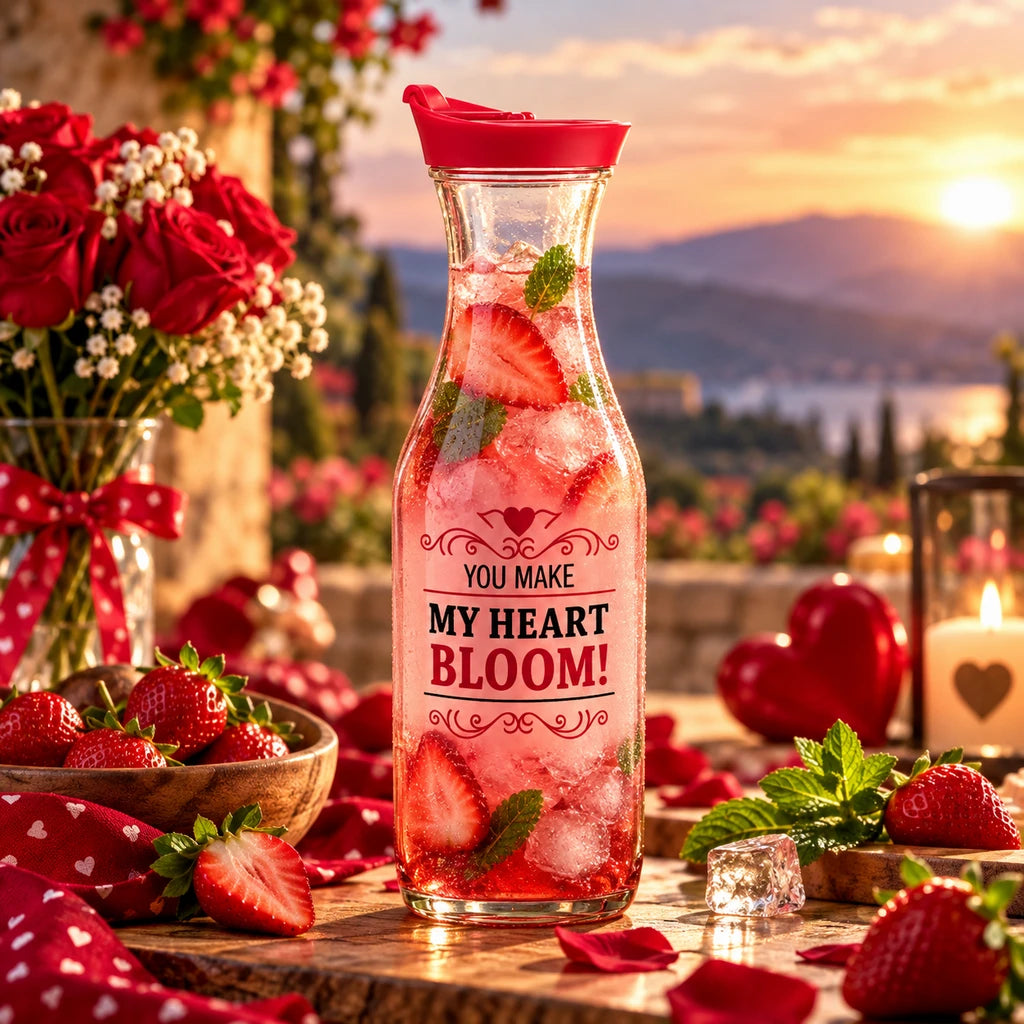 Kleeyo Red Heart Bloom Glass Bottle, 800 ml