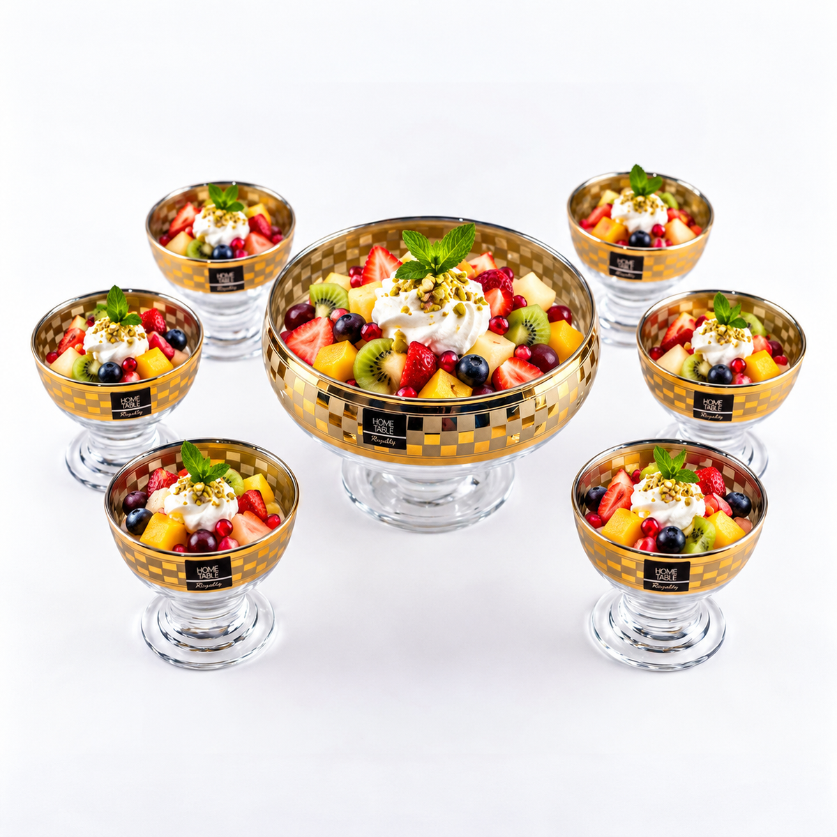 Home Table Golden Honeycomb Glass Dessert Set, 7 Pieces