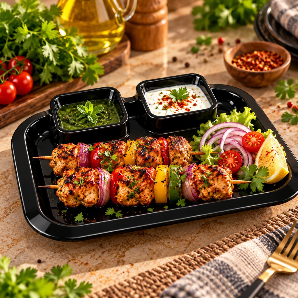 Blaze 3-Portion Melamine Fast Food Dish - Red, Yellow, White & Black