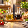 Danny Home 2-Piece Glass Oil Bottle Set with Wooden Base