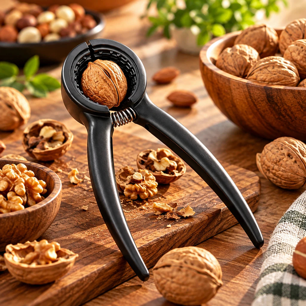 Shengya Black Zinc Nut Cracker With Spring & Ridged Round Jaws