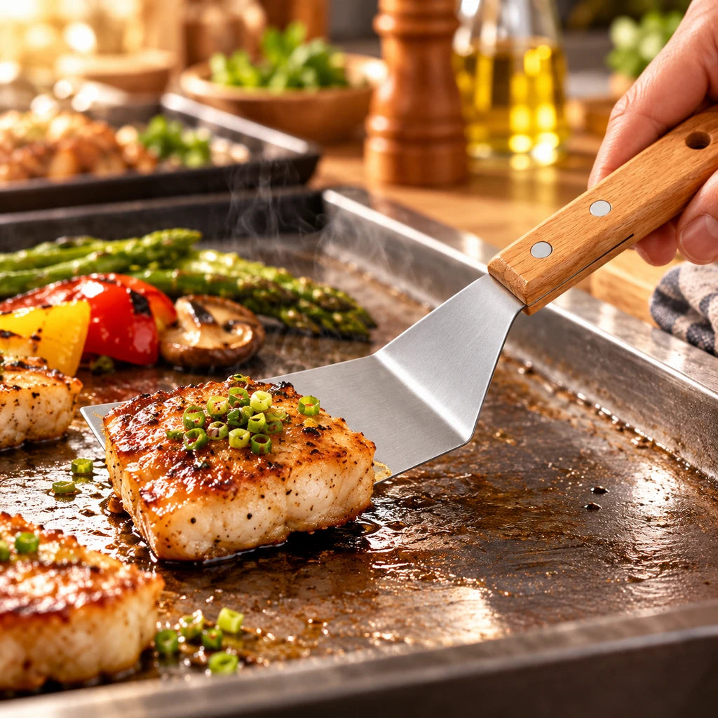 Shengya Stainless Steel Food Lifter & Cutter With Wooden Handle - 11 & 13 Inch
