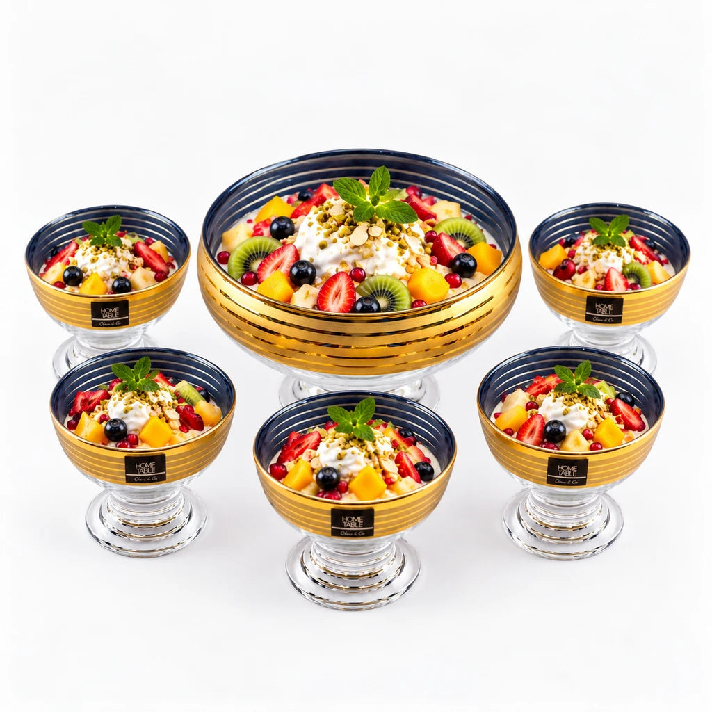 Home Table Ornate Gold Floral Glass Dessert Set, 7 Pieces