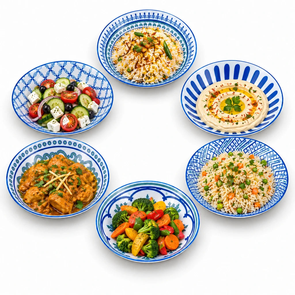 Danny Home 6-Piece Blue & White Porcelain Deep Rice Plate Set - 14 cm