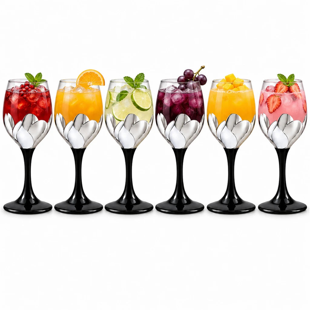 Red Cherry Petal Goblet Glass Set, 6 Pieces, 330 ml
